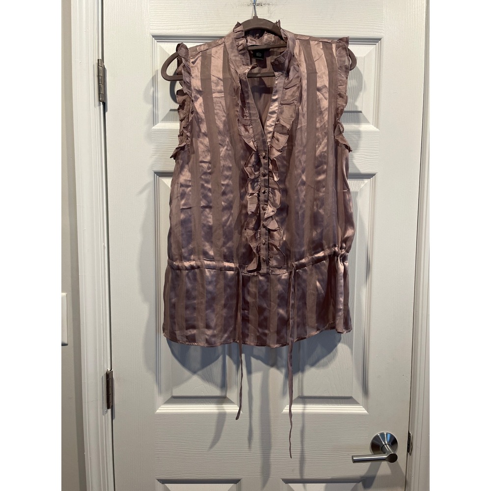 Arden B Womens Mauve Striped 100%‎ Silk Ruffle Sleeveless Blouse Size L